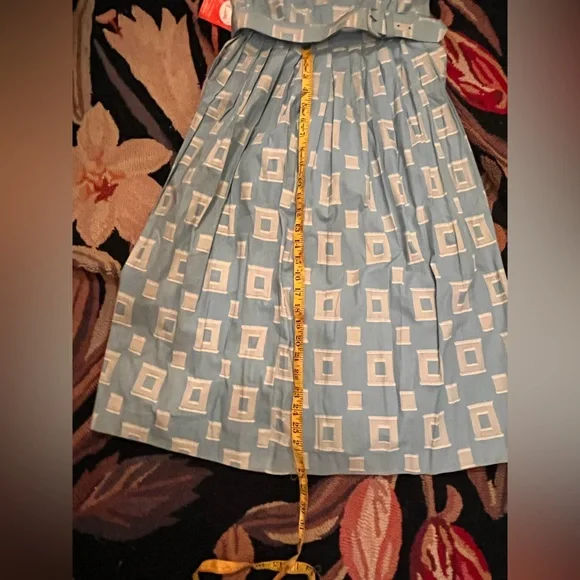 Vintage 1950’s store Stock Blue and White Geometric Dress - Picture 4 of 8